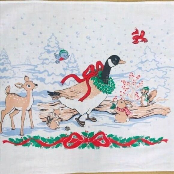CHRISTMAS Kitchen Towel Deer Duck Cotton Set Of 4 - Picture 1 of 5